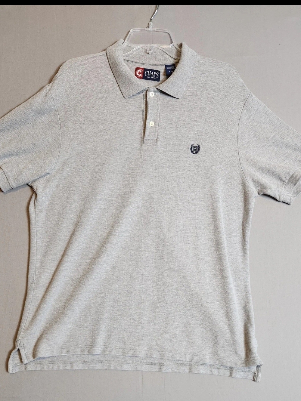 Chaps Ralph Lauren Shirt Men's Large Collared Short Sleeve Polo Gray Khaki